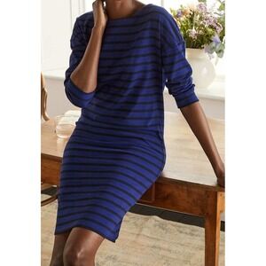Boden Blue Black Striped 100% Cotton Shift Mini Shirt Dress 3/4 Sleeve US 8L